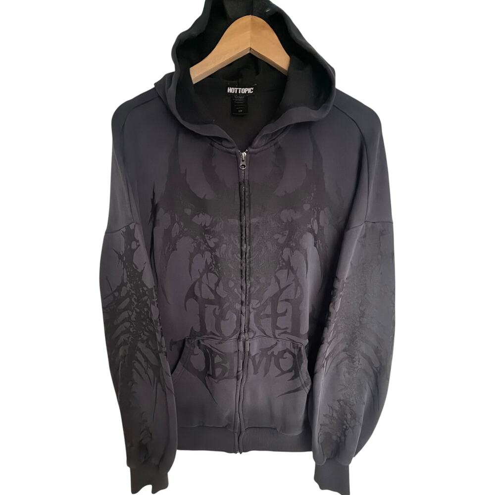 Hot Topic Hoodie Men's S/P Gray Cotton Graphic Long Sleeve Hooded Hood